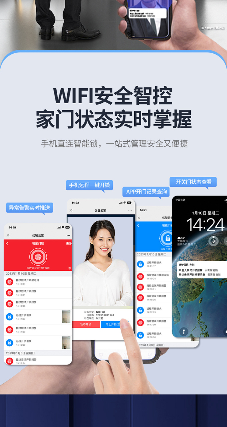 人脸识别指纹锁智能锁全自动智能门锁电子锁密码锁